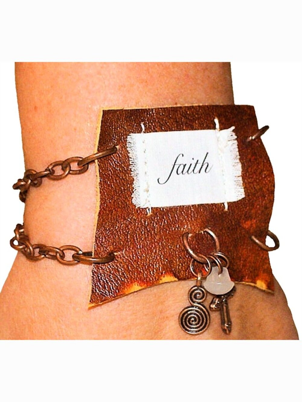Boho Spiritual Faith Leather Cuff Charm Bracelet Religious Christian Gift